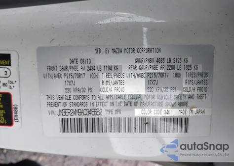 2010 Mazda Cx-7 I Sport from USA, damaged, VIN JM3ER2WM9A0345652